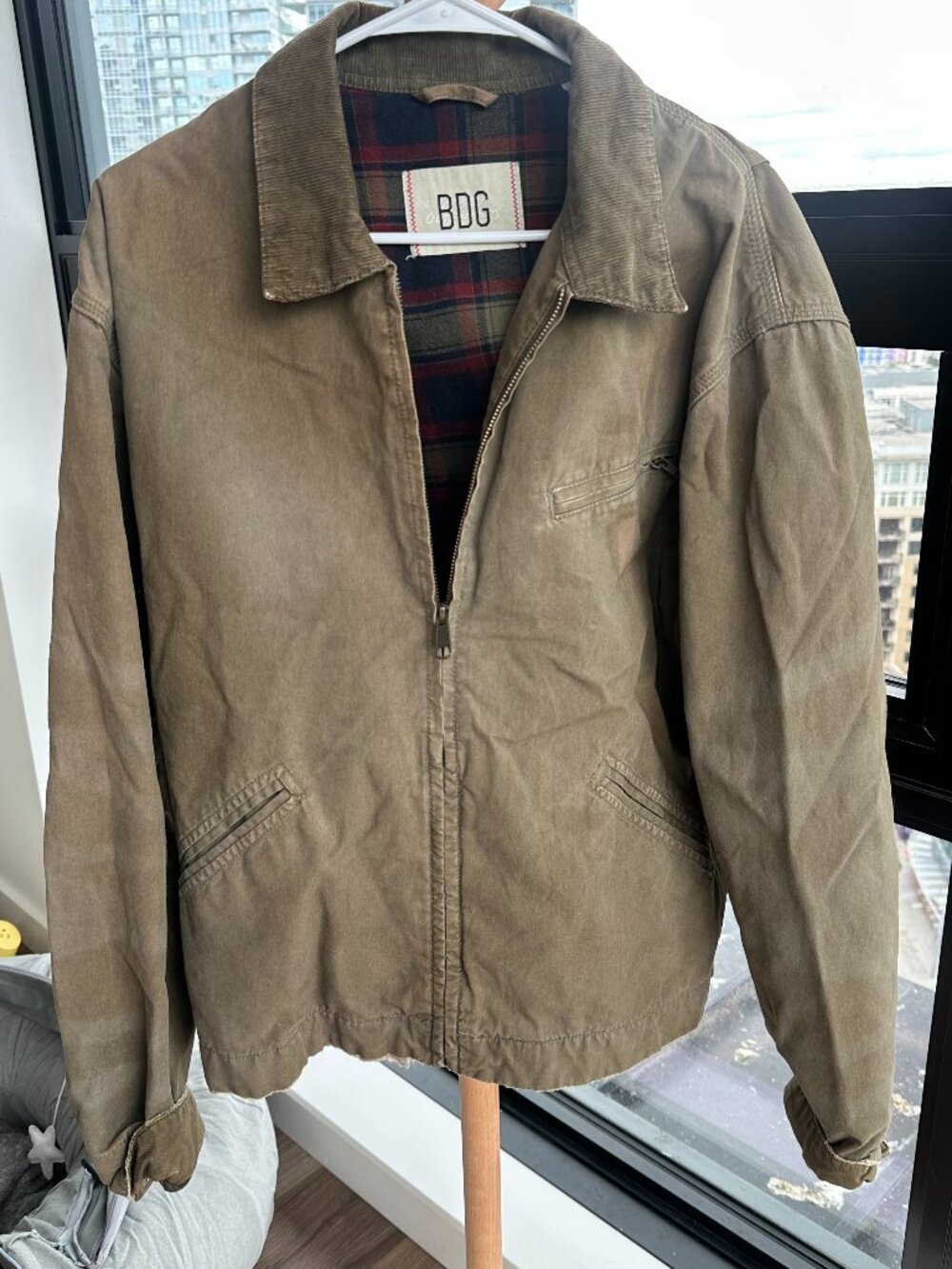 BDG Urban Outfitters Canvas Zip Jacket Olive Flannel Lined Size M